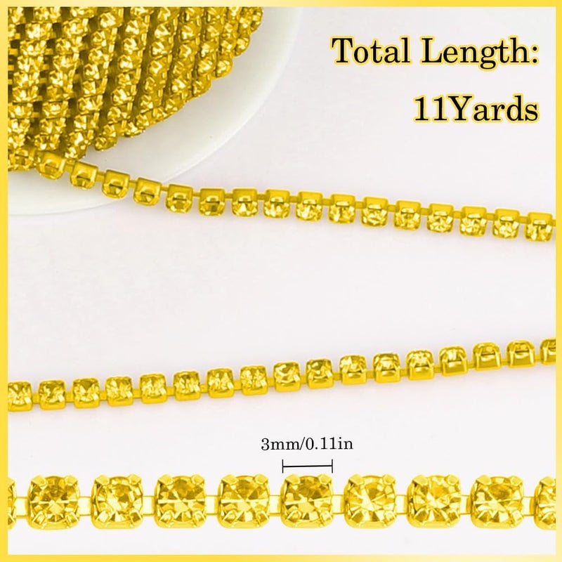 Liwidon Rhinestone Chain 10 Yards Rhinestone Trim Yellow Bling Diamond Rhinestones Strips 3mm Glitter Bling Crystal Rhinestones Close Chains Claw Cup Chains Trim for Sewing DIY Crafting Jewelry Clothes - Image 4